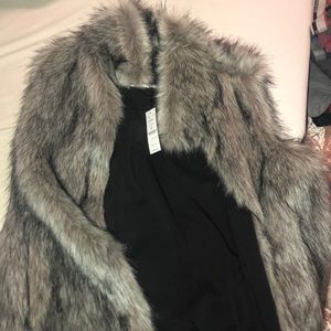 White House Black Market Gray Faux Fur Vest